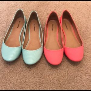 Teal and salmon call it spring ballet flats
